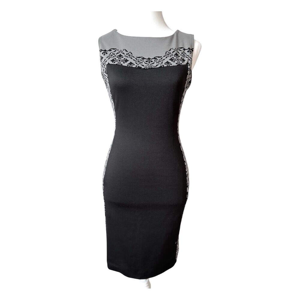 H&M Sleeveless Bodycon Dress Boat Neck Business Casual Black and Grey - Small